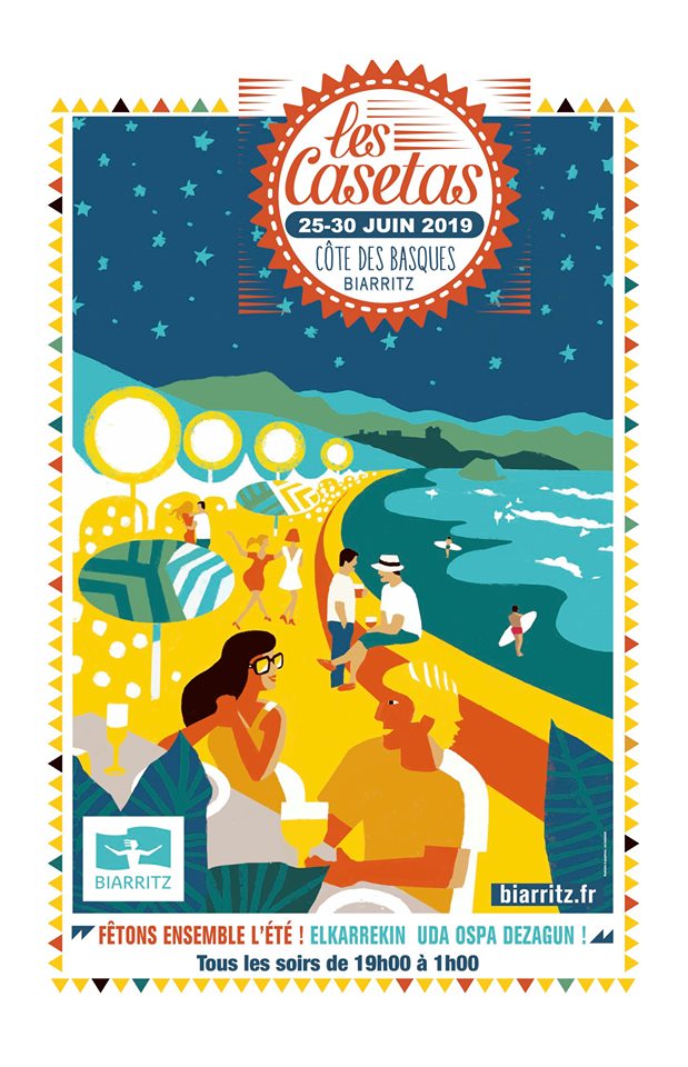 A63Trafic's tweet image. C'est l'été à #Biarritz avec le retour des #Casetas ! ☀🌊🎶
Préparez vos trajets vers @Ville2Biarritz via notre fil #InfoTrafic #A63 
Le programme 👉  bit.ly/2JTUgYt
 #CôtedesBasques #tapas #musique #PaysBasque