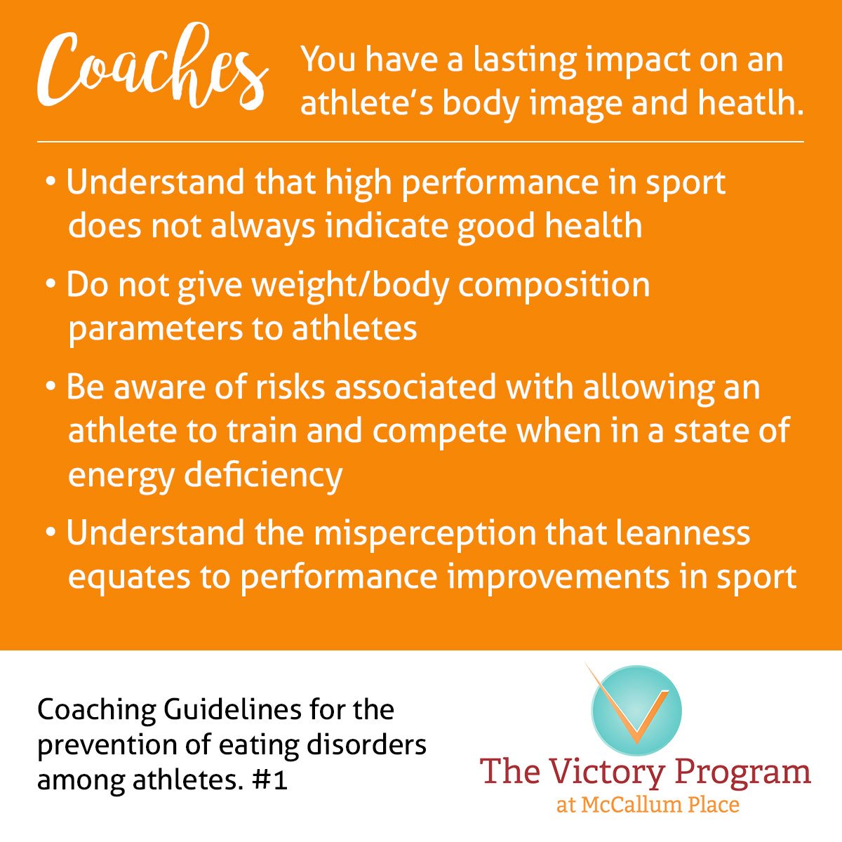 McCallumPlace's tweet photo. Coaches, you play an important role in the prevention and treatment of #eatingdisorders in your athletes. #edrecovery #mentalhealth https://t.co/BngaGBwvyj