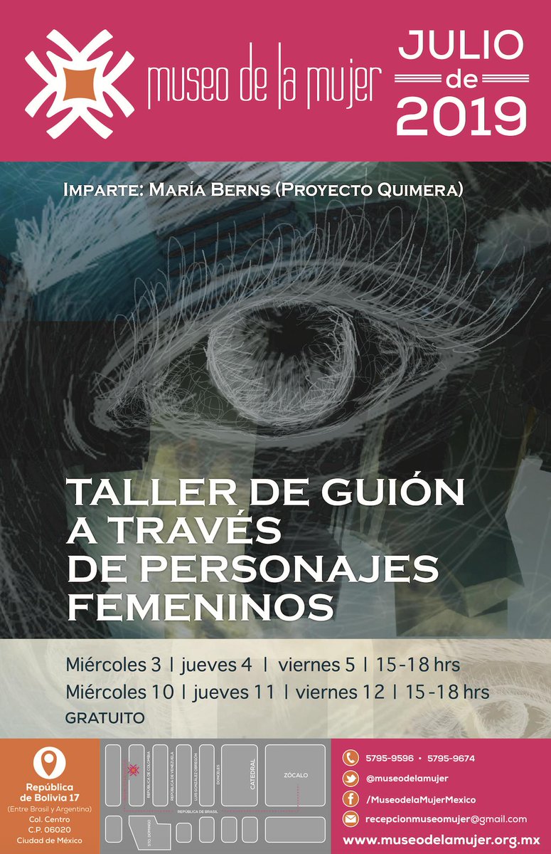 museodelamujer's tweet photo. ¿Te gustaría aproximarte a la escritura del guión desde la narrativa y escribir historias de personajes femeninos? ✍️🏼🎬 

TALLER DE GUIÓN A TRAVÉS DE PERSONAS FEMENINOS
Mayor info ➡️ https://t.co/je5mPGlCyh
⚠️ ACTIVIDAD GRATUITA; público en general.
REGISTRO PREVIO al 5795-9596. https://t.co/XW02yBXDHn