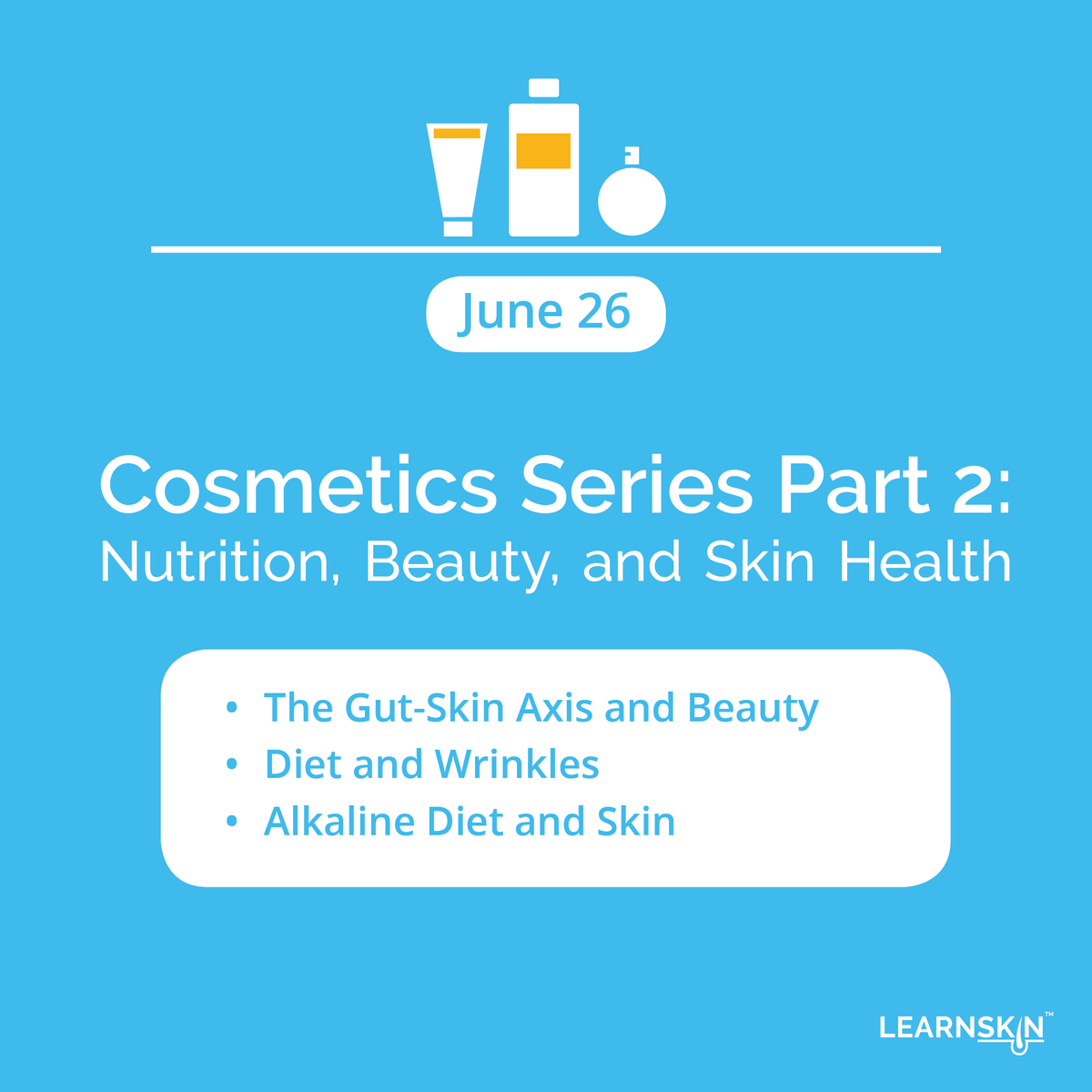 Part 2 of our Cosmetics Series with topics The Gut-Skin Axis and Beauty, Diet and Wrinkles and
Alkaline Diet and Skin is now available on our website 🧖🏻‍♀️🧴💄🌸  learnskin.com/series/cosmeti…