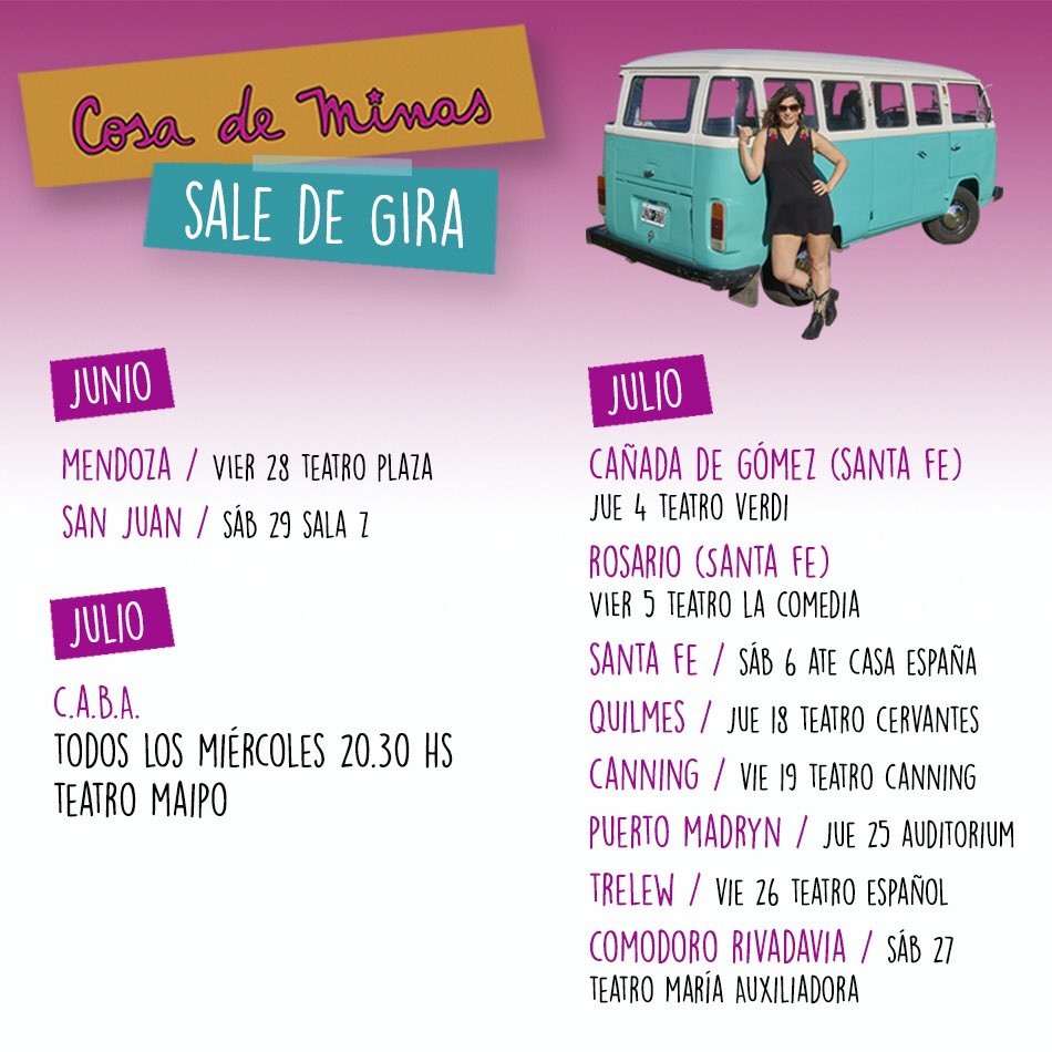 DaliaGutmann's tweet photo. Estamos despidiendo el show y queremos que vengas a reirte! 
Acá, las próximas fechas de @CosaDeMinas! A cuál venis?
Ah! Y si sos una persona muy copada, se agradecen mucho los RT🙌🏼🎉👇 https://t.co/pI3WeivUc7
