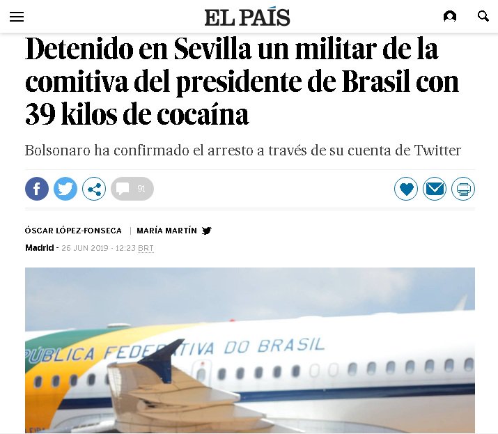 TucanoVermelho's tweet photo. Passar vergonha com #BolsoNarcos não tem limites. Notícia no maior jornal da Espanha.
Sevilha Militar da Aeronáutica Sevilha #OPoderDeVick TRAFICANTE #MedidasSimAbusoNao https://t.co/OWexmGbsHS