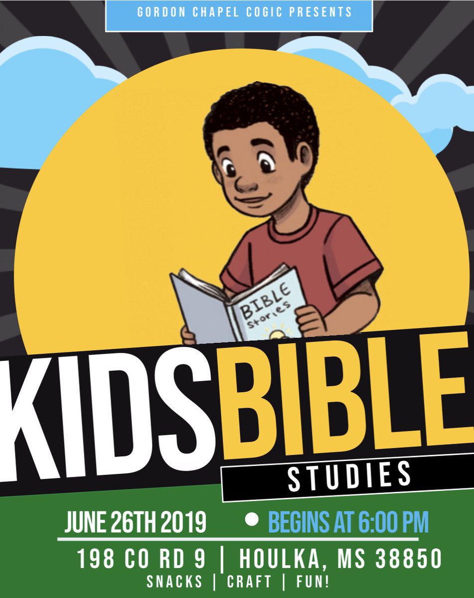 ChapelGordon's tweet photo. Join us @6
Kids Bible Studies
Ages 12 &amp; Below
Great Teacher - 1st Lady Freda Morgan &amp; Sis. Ruby Davis.
BRING YOUR KIDS ON TONIGHT AS THEY LEARN, DO ARTS &amp; CRAFT &amp; HAVE GOOD FELLOWSHIP WITH EACH OTHER.
#chapelthing 
#chapelminded 
#ilovemychurch 
#cogic 
#fillthehouse https://t.co/q6qGHjcHMn