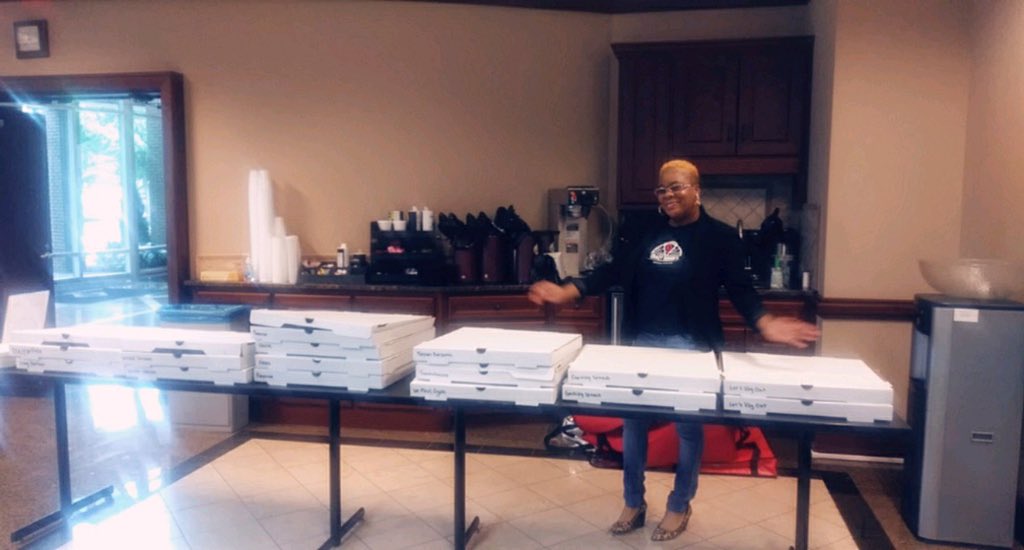 It’s <a href="/CrazyDoughs/">Crazy Dough's Pizza</a> pizza for lunch today <a href="/GwinnettChamber/">Gwinnett Chamber</a> new member luncheon! #pizza