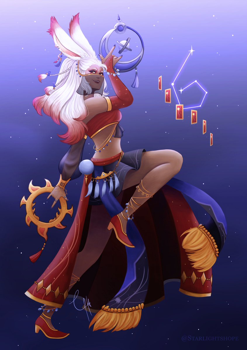 Caminukai's tweet photo. 🌙6 days until Shadowbringers☀️
I was so happy to participate on the event @raehira_FFXIV organized, thank you for having me! I did my Astro/Dancer viera for it, I mixed both for the design!
Go check @FFXIVshb_cd for more beautiful countdown art 💕
#FFXIV #FFXIVshbcountdown #FF14 https://t.co/EUYJBbbZUK