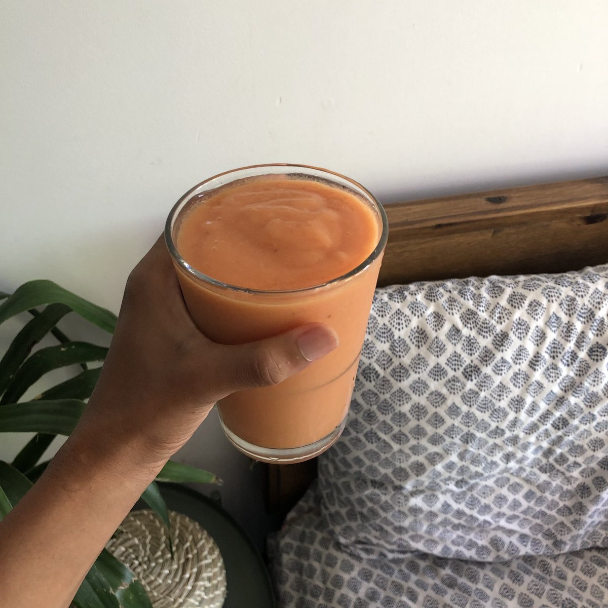 papaya peach pineapple banana spring water maca powder and raw honey post workout smoothie