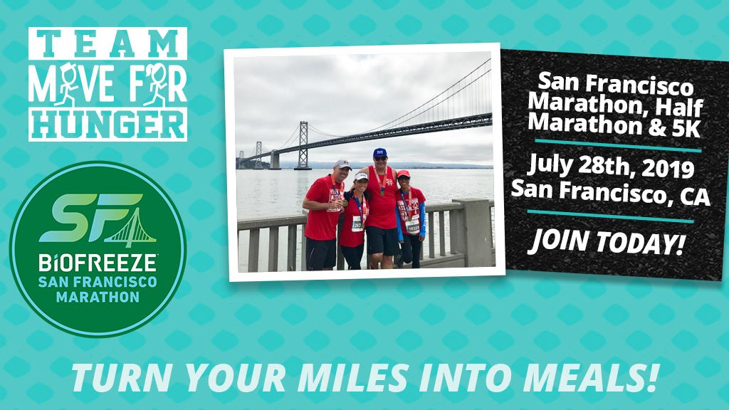MoveForHunger's tweet photo. If you've ever wondered what it'd be like to run across the Golden Gate Bridge, here's your chance to find out! We still have spots available for this year's San Francisco Marathon, Half Marathon, and 5K! Sign up and turn your miles into meals https://t.co/KsnoefZPKz https://t.co/hpvjXEBR4Y