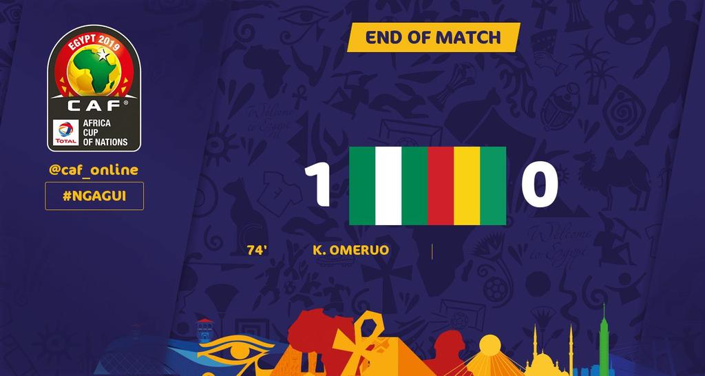 NigezieTV's tweet photo. The game between the #SuperEagles of Nigeria and the #SyliNationale of Guinea ended 1-0 in favor of Nigeria with a Kenneth Omeruo header.
What do you think of the #SuperEagles performance?!
#NXTV #NXEnt #Entertainment #Egypt2019 #AFCON #AFCON2019 #TotalAFCON2019 #NGAGUI https://t.co/dMDT8FBwiD