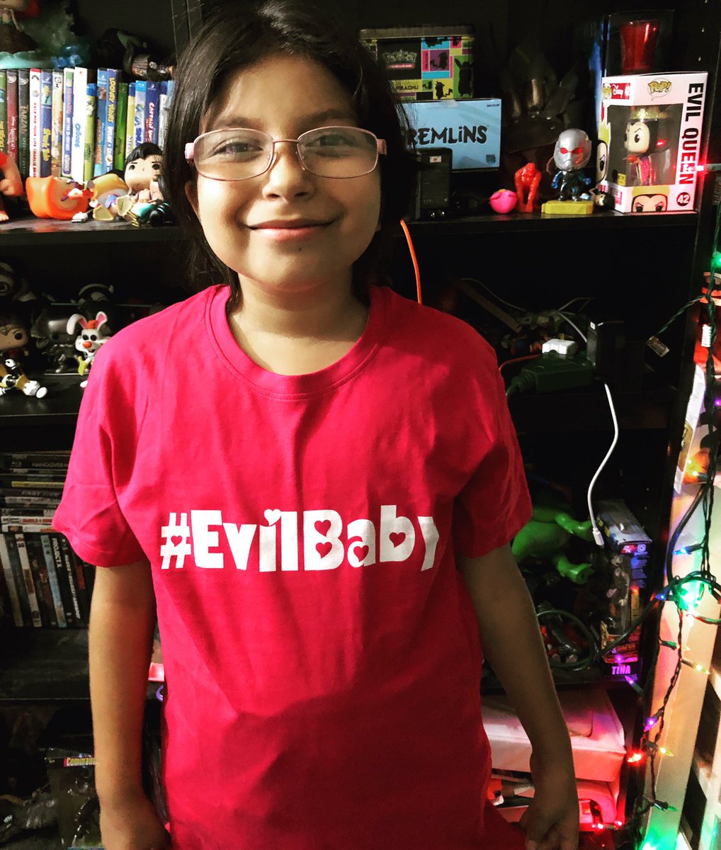 FritoCrash's tweet photo. My daughter JJ is sporting the #Evilbaby shirts! #CrashMerch #streamer @Twitch https://t.co/2PANce7Gor