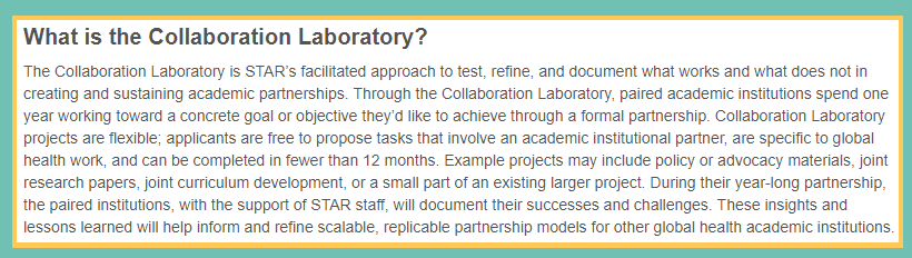 CUGHnews's tweet photo. This grant opportunity from the USAID-funded @GHSTAR_Project opens in early July. Stay tuned at https://t.co/LOjfPrRYWN for more info. #CollaborationLaboratory #AcademicPartnerships https://t.co/Q6qyiFmPqs