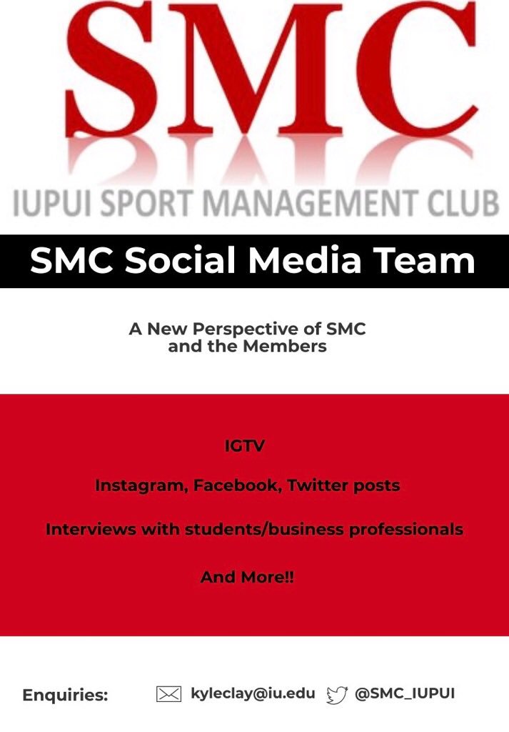 SMC_IUINDY's tweet photo. 🚨NEW! SMC Social Media Team🚨 Email @kyleclay.iu.edu for details if interested! Looking for 3-5 people! https://t.co/ZEzQq6fbgh