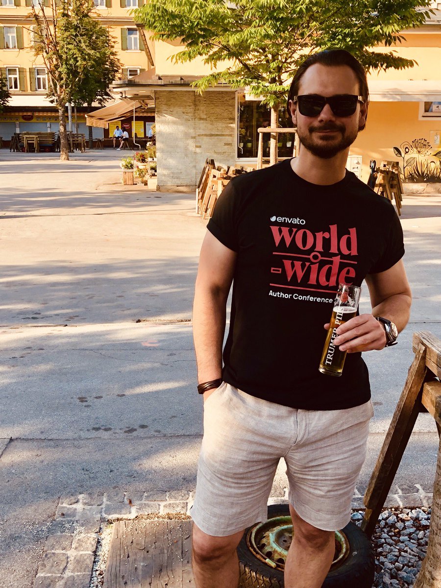 mschwing's tweet photo. Finally back from #WCEU and @EnvatoWorldwide in Berlin. Taking the conference shirt out for the first drink at home. Thanks @envato, @jamesgiroux, @StephenCronin, @AaronRutley, Will Bishop and Louise for an awesome event, the @Theme_Fusion enjoyed being part of it, giving a talk. https://t.co/3dkQXe0jc7
