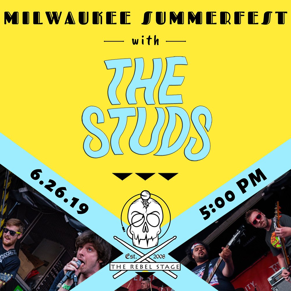 thestudsmusic's tweet photo. Milwaukee! Catch us at the Rebel Music Stage at @Summerfest today @ 5pm! https://t.co/i5fG0Kq3Pr