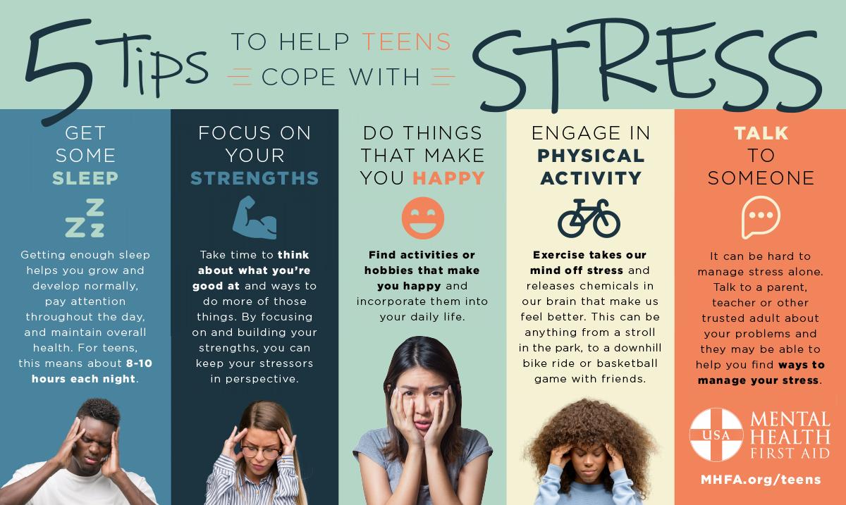 Teens are constantly experiencing stress from school, extracurricular activities &amp; the pressure to prepare for a successful career or higher education after high school. Use these tips to manage your stress in a healthy way and #BeTheDifference! buff.ly/2X0E8pT #teenMHFA