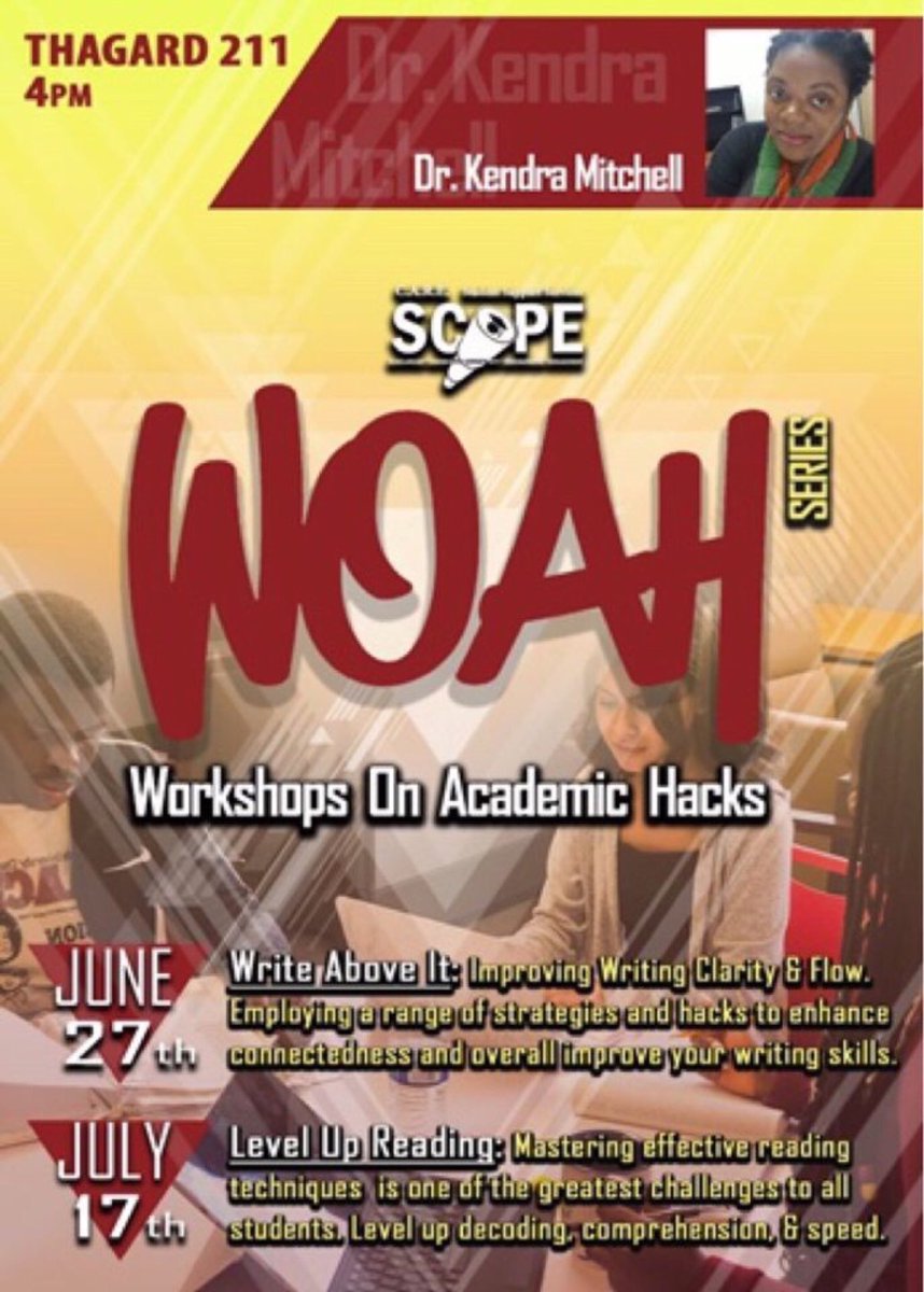 Pack in the mail, It’s SCOPE (Uh)
Summer is in, let’s roll (yeah)(yeah)🎶 That’s right! Summer semester has started and SCOPE would like to welcome you to our “WOAH” workshop🚨 Join us this Thursday at 4pm in Thagard 211 as we tackle Acadmic Hacks ‼️ #SSS #SCOPE #WOAH #CARE19