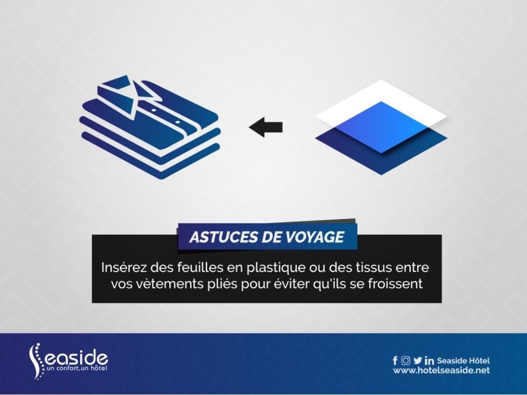 Seasideofficiel's tweet photo. Suivez les astuces de l'hôtel Seaside pour rendre vos voyages faciles !

Faites vos valises avec efficacité !

#SeasideHotel #BestHotel #HotelDeals  #Astucesdevoyage #Booknow #traveltips #Togo #Africa https://t.co/5UfdYLLXyK