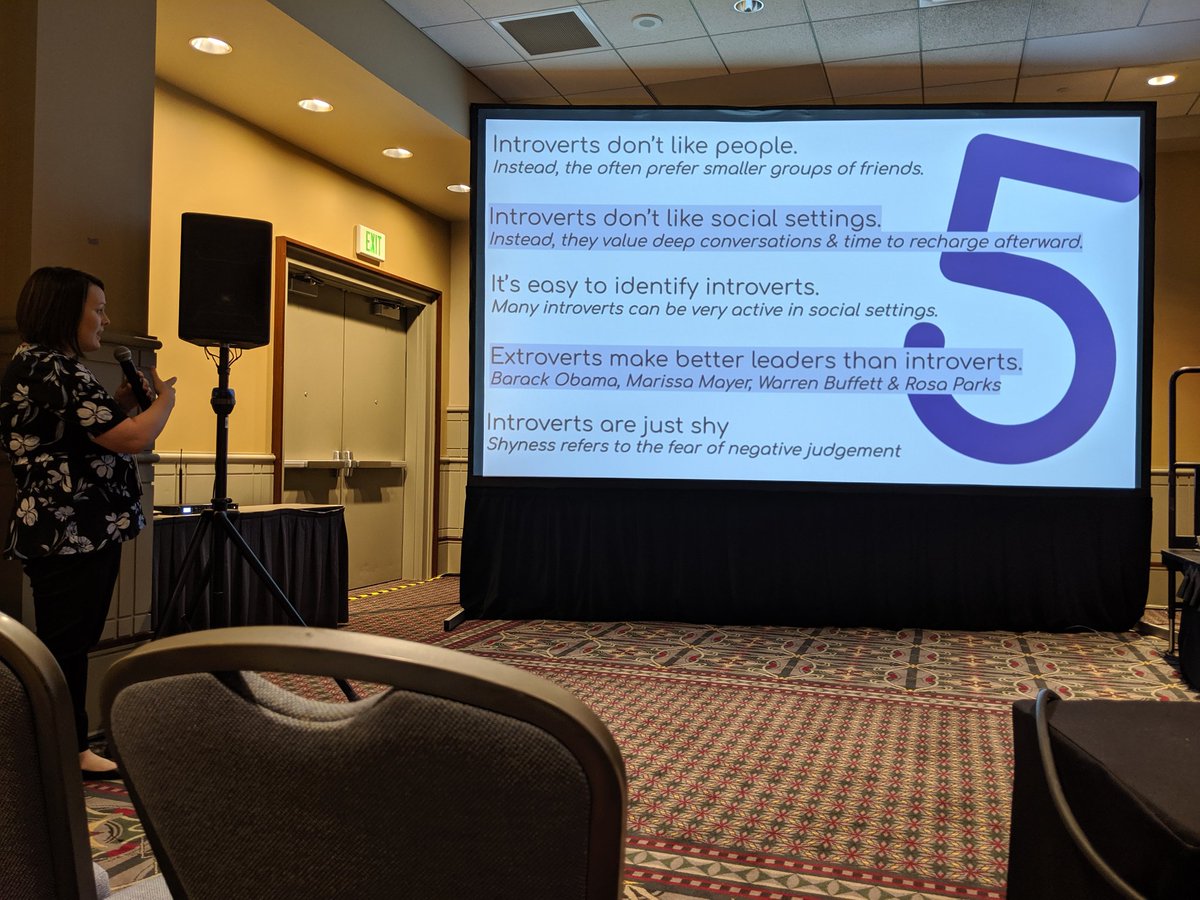 kariloeber's tweet photo. Loving this presentation on misconceptions of introverted learners and using tech to help! Remind you of anyone @BishtonSingers? #ISTE19 https://t.co/RfO7ArUfee