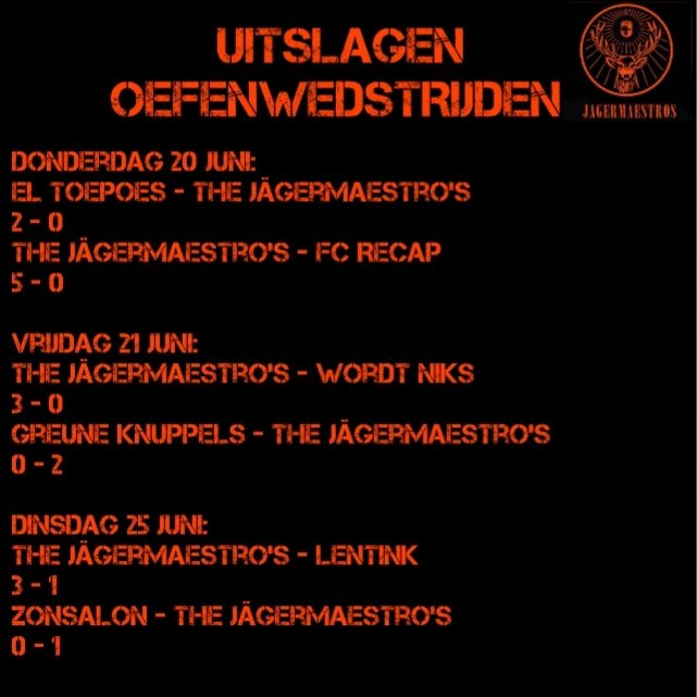 TheJagermaestro's tweet photo. Gisteravond hebben de mannen voor het laatst geoefend! En zo aan de uitslagen te zien zijn The Maestro's klaar voor komende vrijdag wanneer het BFV Toernooi voor hun begint!
⚽️🦌

Houd onze twitter en facebookpagina in de gaten tijdens het toernooi!

#BFVToernooi2019 https://t.co/kh76kjJnAH