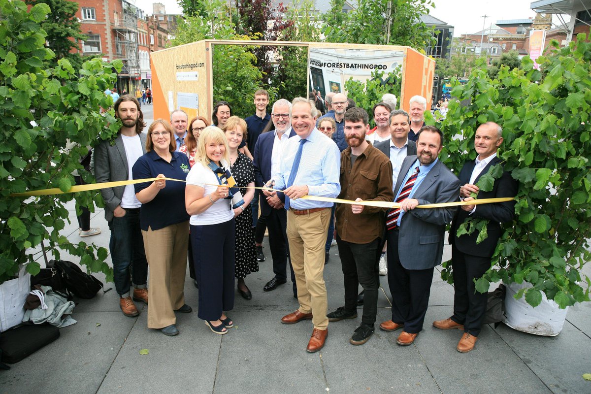 merseyforest's tweet photo. The official opening earlier today of the #ForestBathingPod, our PopUP Forest, part of @urbangreenUP by Sir William Worsley, UK @treechampion @BCALandscape @lpoolcouncil @yoe2019lcr @livuninews @LivEchonews #MerseyForest25 #StandUpForTrees #TheTimeIsNow https://t.co/4dHDHrulYo