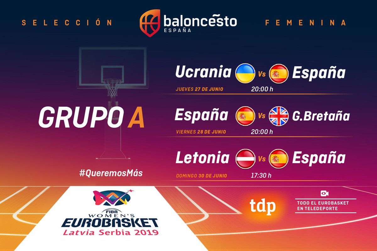 BaloncestoESP's tweet photo. No te pierdas ningún PARTIDO 👀

Calendario y horarios para seguir a la #SelFEM 🇪🇸 en el #EuroBasketWomen por @teledeporte ‼️

#QueremosMás #SomosEquipo https://t.co/DDwSThsvG9