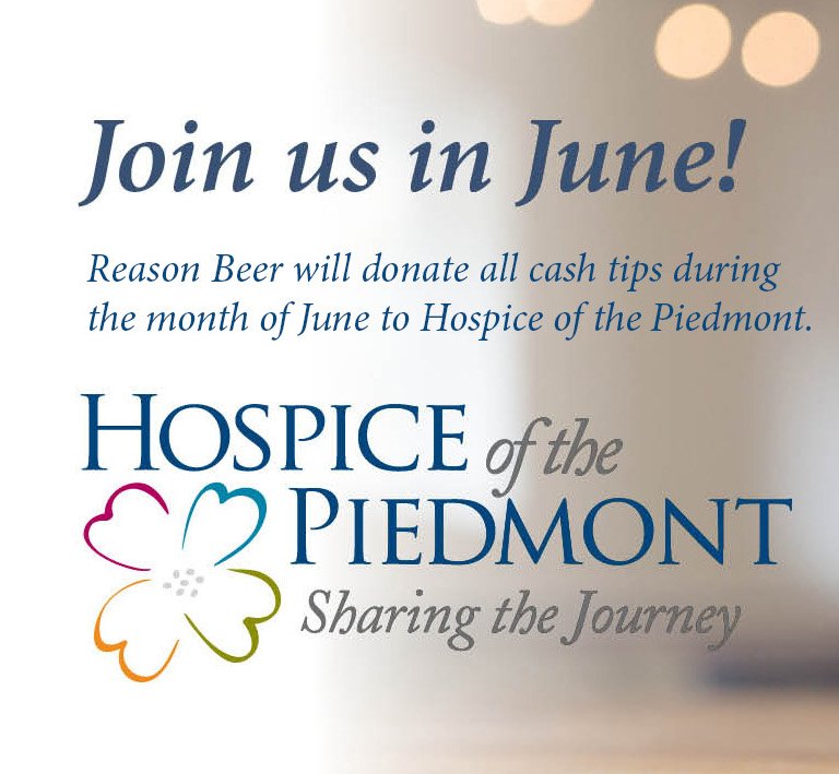 Last chance to try Reason's HOP Ale, a very special IPA brewed in support of Hospice of the Piedmont. Available through the end of the month. #reasonbeer #charlottesville #vacraftbeer #hospiceofthepiedmont