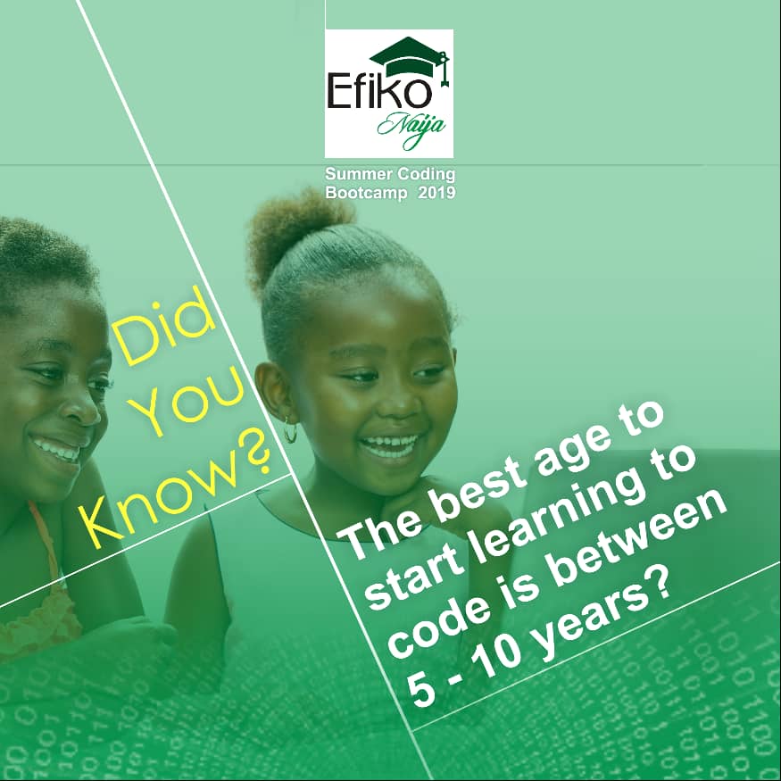 Now you Know!
Your children can begin learning now. Still confused about where to start from? Efiko Naija Summer camp would sort everything out for you, simply register.

Don't forget the 20% discount offer is still available, grab this offer now!

#coding #codingsummercamp