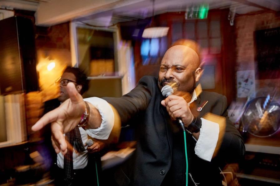 TheXtraGentz's tweet photo. @basilcreesejr and @ginfluence indulging in some microphone based lightsaber duelling and putting a smile on the face of master turntablist #FuriousP. You get the whole sticky toffee pudding when you attend our show. https://t.co/RTTjz2MYHE