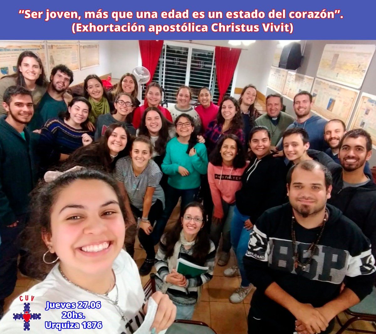cuvcpcr's tweet photo. Este jueves nos reencontramos para continuar este paso a paso que cada día nos llena más el corazón de alegría ❤
.
.
.
#CUV #CPCR #ComunidadDeVida #Joven #Corazón #comunidad #Familia #Alegría #JuevesDeCUV https://t.co/6e6GmMeKCR