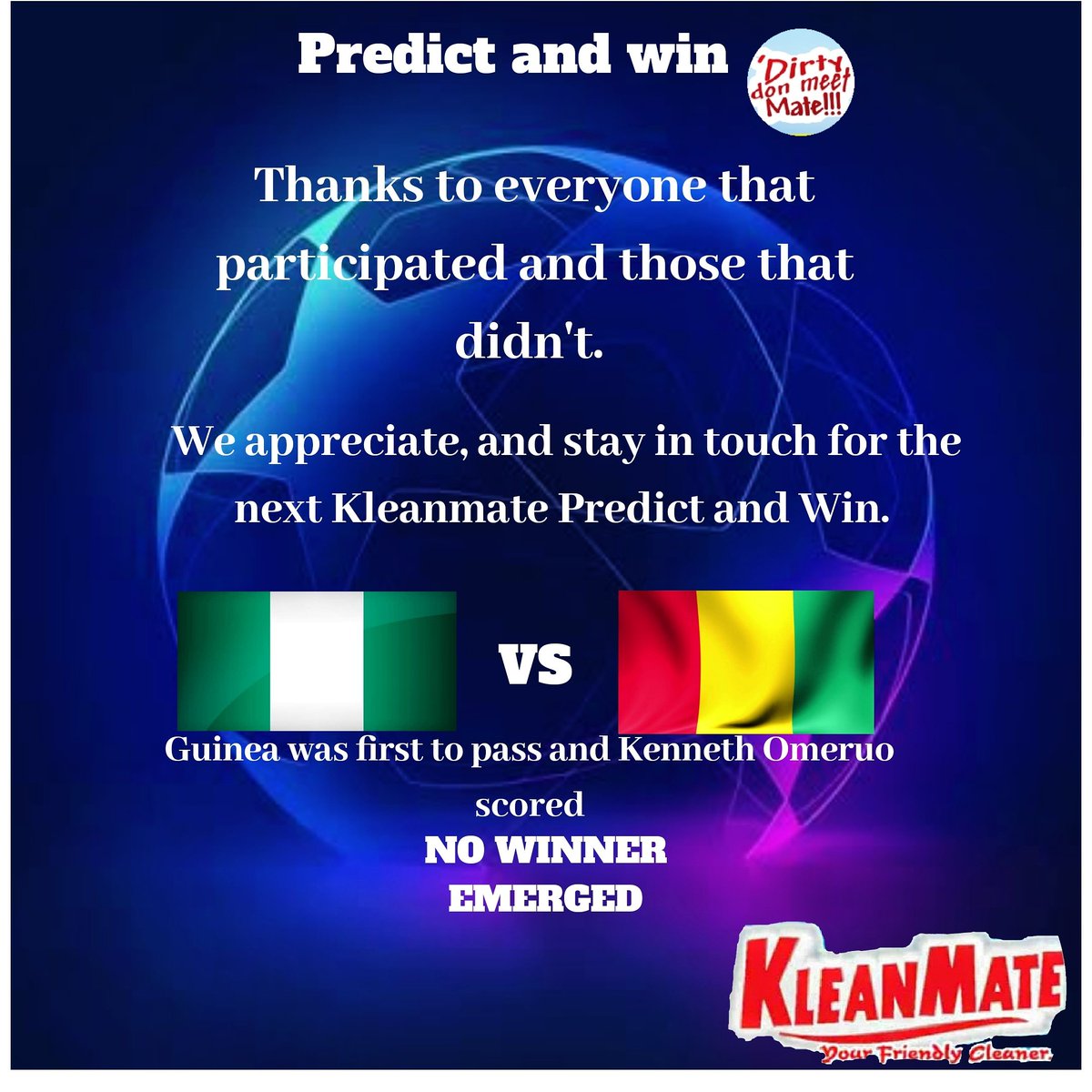 kleanmate's tweet image. We appreciate your efforts and stay in touch for the next Kleanmate Predict and Win ⚽⚽⚽

#afcon2019 #Africa #AfricanGiant #AFCON2019 #TotalAFCON2019 #kleanmate