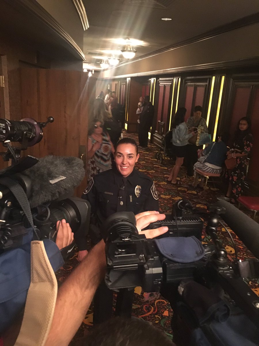 NLVPD's tweet photo. These new recruits are very excited to start their new careers, even when that means doing an interview with local media. Man, we love new officers. #localhero #thinblueline #tvstar #hardworkahead @CNLV https://t.co/Lw5aDNPseF