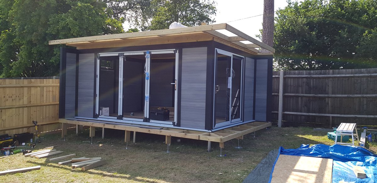 IpcWindows's tweet image. New composite garden room showroom coming along well. Composite wall panels, aluminium bifold and Upvc window and inline patio.