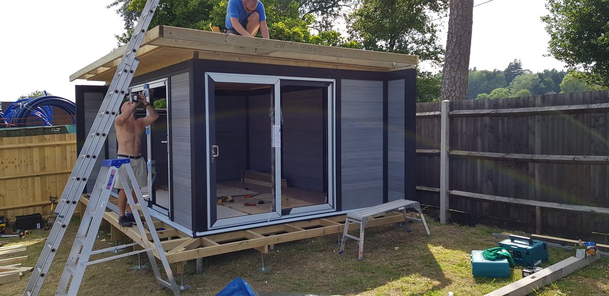 IpcWindows's tweet image. New composite garden room showroom coming along well. Composite wall panels, aluminium bifold and Upvc window and inline patio.