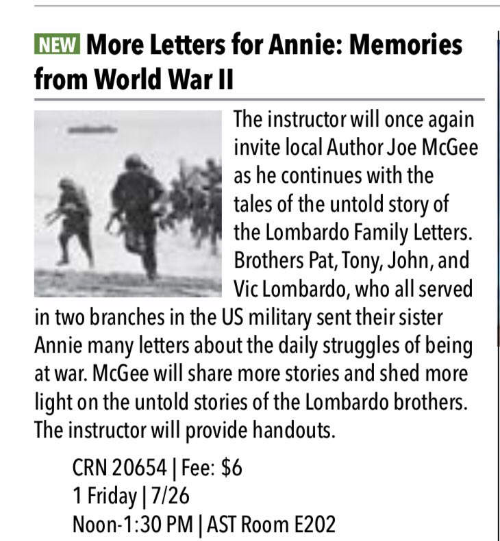 Letters2Annie's tweet photo. I’m excited to speak again with John F Lombardo in Manchester, Ct on August 2nd at 12pm. Sign up today!! #ww2 #lecture #book #novel #manchesterct @MCC_CT #author #war https://t.co/dBeXr4Or47