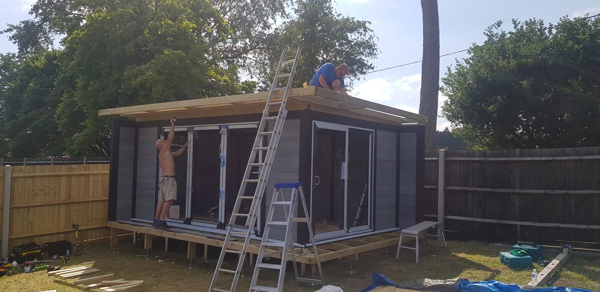 IpcWindows's tweet image. New composite garden room showroom coming along well. Composite wall panels, aluminium bifold and Upvc window and inline patio.