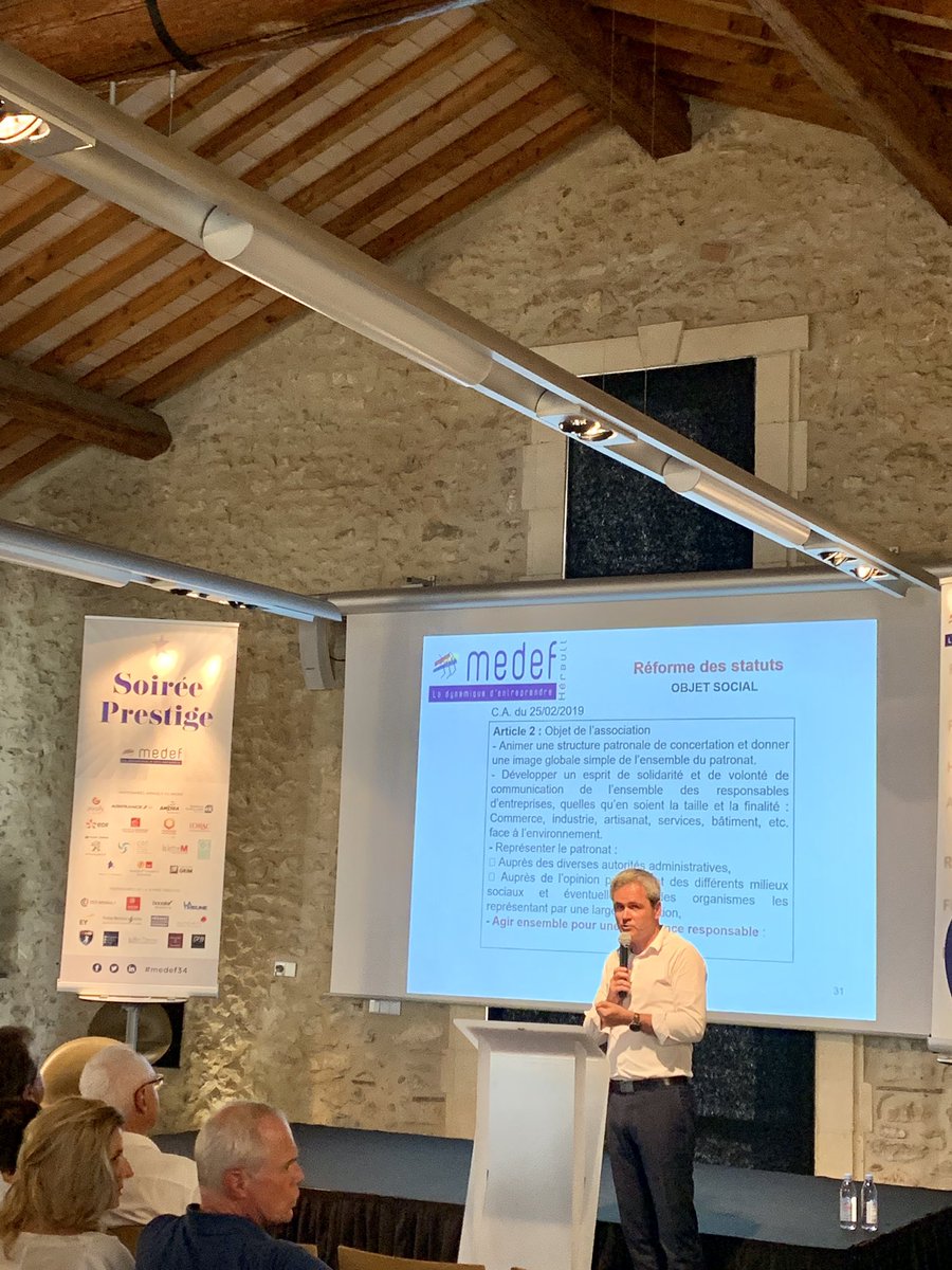 Assemblée Générale <a href="/Medef34/">Mouvement des Entreprises de France #medef34</a> <a href="/DeVerchant/">domaine de verchant</a> <a href="/HERVESamuel/">HERVE Samuel</a> insiste sur une vision positive du Medef : « ce qu’on ne peut empêcher il faut le vouloir. Nous ne devons pas être un Medef de combat mais un Medef de propositions »
