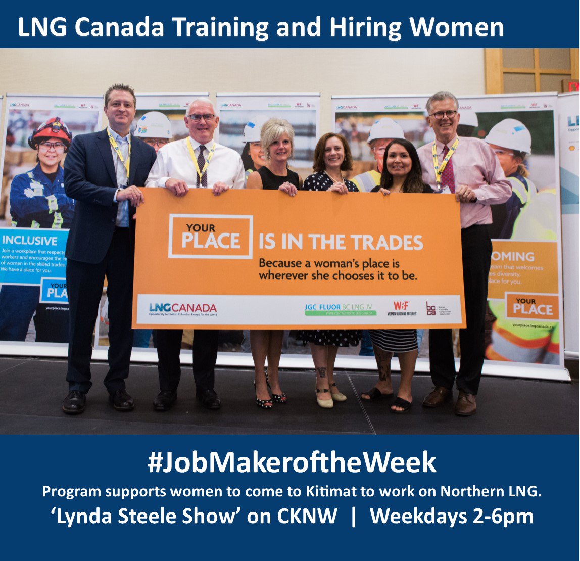 SaintCyrLMI's tweet photo. Tune in to @steeletalk on @CKNW today for #WorkingontheWestCoast, our #JobMakeroftheWeek is @lngcanada and their primary contractor JGC Fluor which has developed an innovative new program to recruit women to work on Northern LNG. Tune in LIVE at 2:45: https://t.co/yhiL39xEpD https://t.co/cGis0SHhU3
