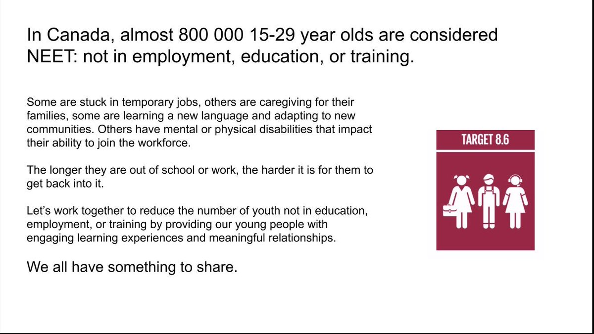 emiliebowles's tweet photo. PSA for SDG number 8.6: promote youth employment, education, and training #learnnextschool https://t.co/61aaA53Mmb