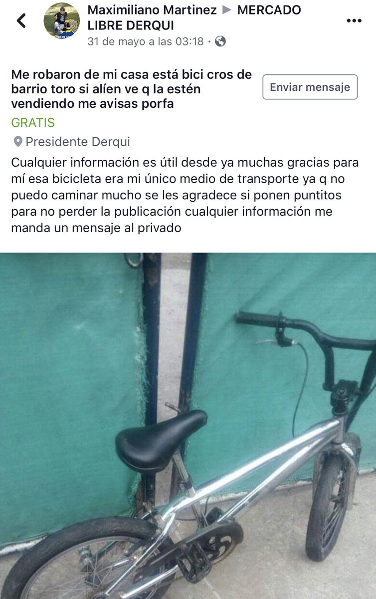 sebalama's tweet photo. No que hijos de puta le robaron la bicicleta al enano bostero https://t.co/ApdJ5mwJ4I