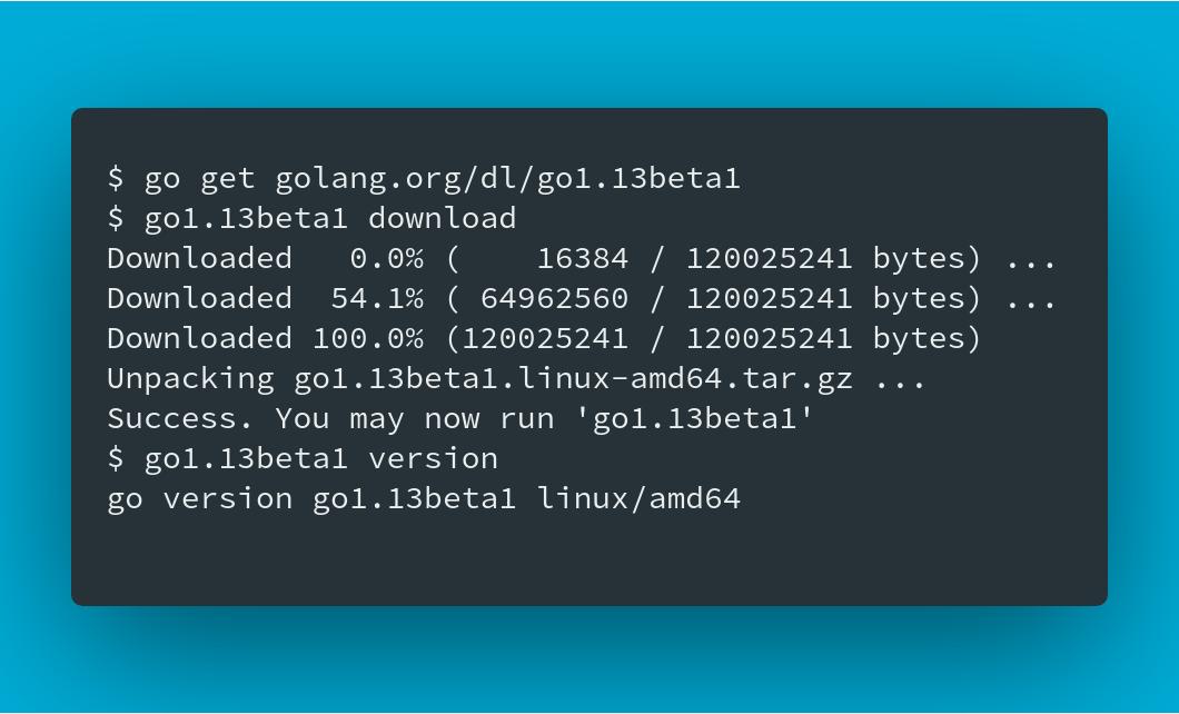 golang's tweet image. ⚡️ Go 1.13 Beta 1 is released!
⚙️ Try it! File bugs! golang.org/issue/new
⬇️ Download: golang.org/dl/#go1.13beta1
#golang