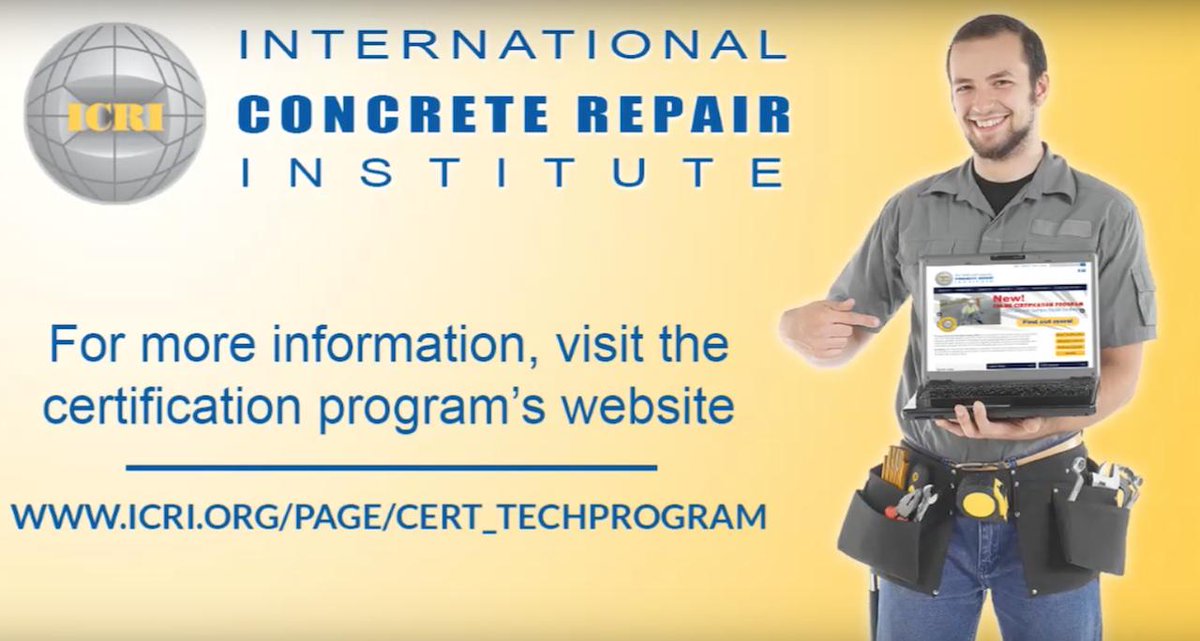 ICRI_social's tweet photo. ICRI is moving ahead and has expanded its certification programs by offering the CSRT online certification program, which was developed based on industry demand and code language. Register for the program today! #Certification #ConcreteSurfaceRepair https://t.co/h9qxCNwriD https://t.co/OFlPBBEiIk