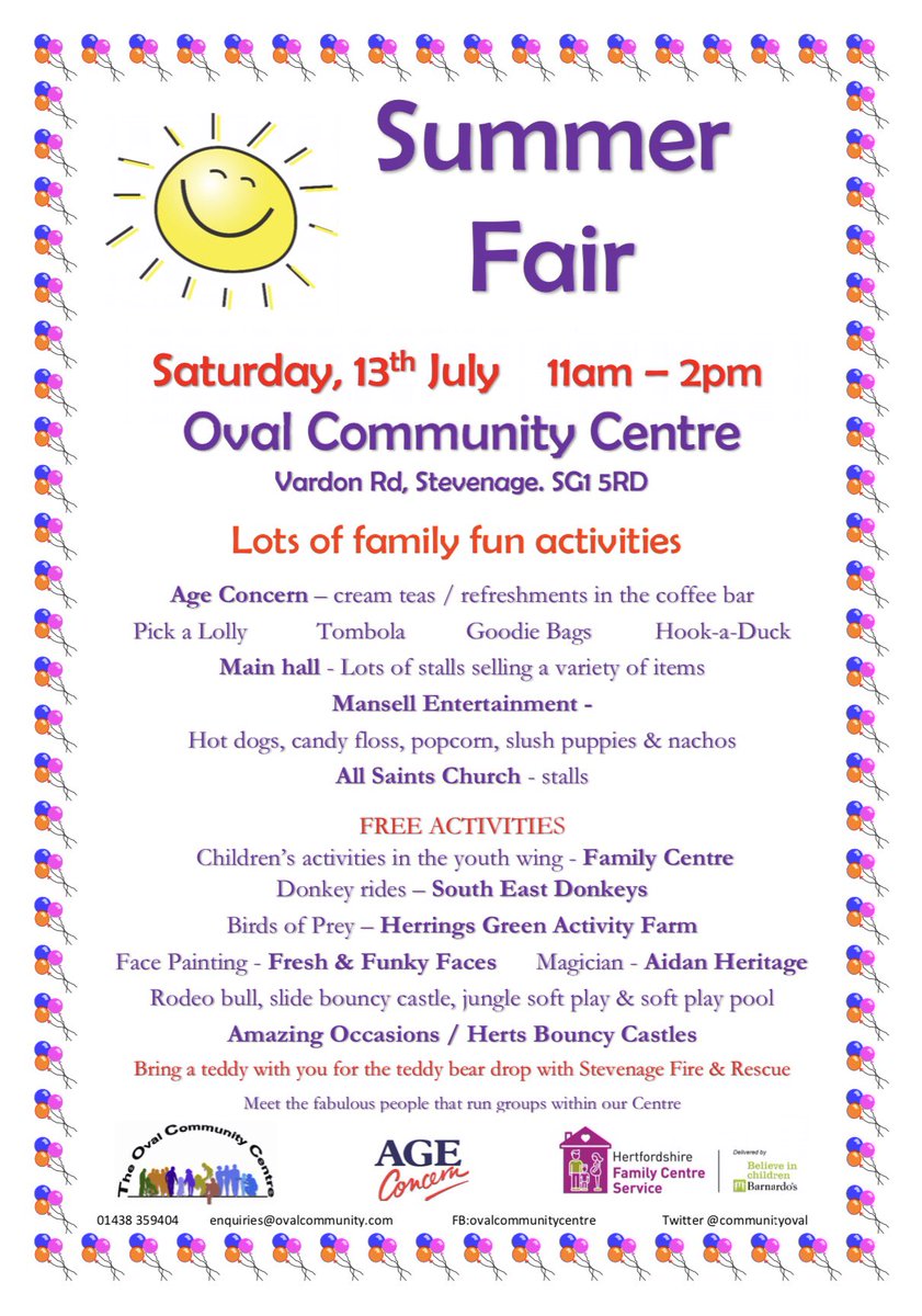 OvalCommunityCentre (@communityoval) on Twitter photo Oval Summer Fair - Not long to go now make sure you pop the date in your diary, spread the word and don’t forgot those teddy bears for the teddy bear drop with Stevenage Fire & Rescue 🌼 #ovalstevenage #summerfair #daysout Oval Summer Fair - Not long to go now make sure you pop the date in your diary, spread the word and don’t forgot those teddy bears for the teddy bear drop with Stevenage Fire & Rescue 🌼 #ovalstevenage #summerfair #daysout
