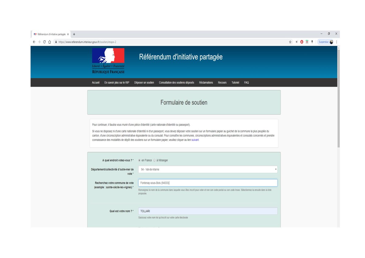 tollari_siel94's tweet photo. #RIPAD @CCastaner SALARIÉ CADRE D'ADP DU 01/2002 AU 12/2014 
IL EST IMPOSSIBLE DE REMPLIR LE FORMULAIRE DE SOUTIEN SUR LE SITE DU MINISTERE DE L'INTERIEUR LES 13/06 ET 26/06/2019  TOUT EST FAIT POUR EMPECHER D'OBTENIR LES 4,7 MILLIONS DE VOTE POU RIP ADP https://t.co/eeh2Dz4EjC https://t.co/FKAWANovqm
