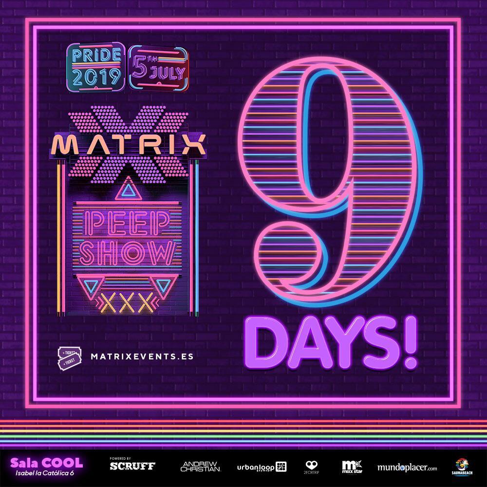 Kaesar_M's tweet photo. Quedan sólo 9 días para la mejor fiesta del Orgullo que se hará en pleno centro de Madrid!
Consigue tu entrada a sólo 25€ en este link: https://t.co/KUo6fEIauz
Corre, que se están agotando!
#Matrix #Pride #Madrid #PeepShow #pride2019 #anticipadas #CoolMadrid #matrixevents https://t.co/IomkMQV5H6