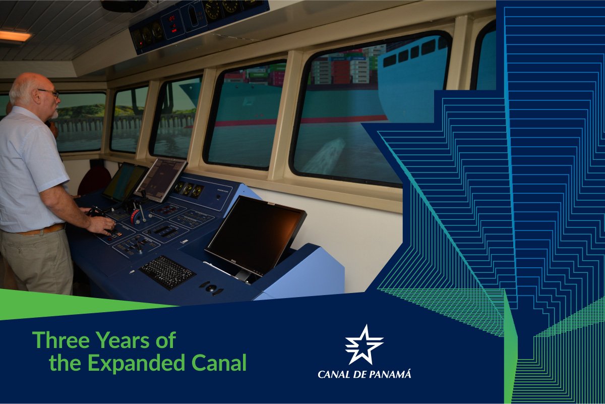 thepanamacanal's tweet photo. The #PanamaCanal’s SIDMAR Simulation Center provides an immersive, 210-degree training experience that simulates transiting Neopanamax vessels in the #ExpandedCanal. https://t.co/TxJpxeMgf1
