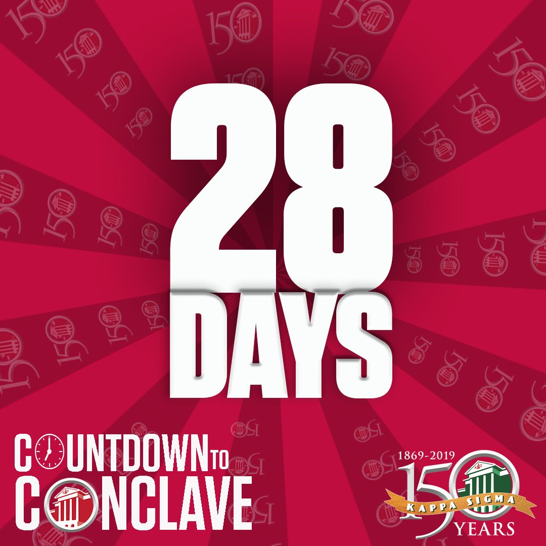 The countdown continues: 28 days until Grand Conclave in Charlottesville, VA. You won’t want to miss this celebration! #KappaSigma150

Not registered? There's still time! -> kappasigma.org/150th-annivers…