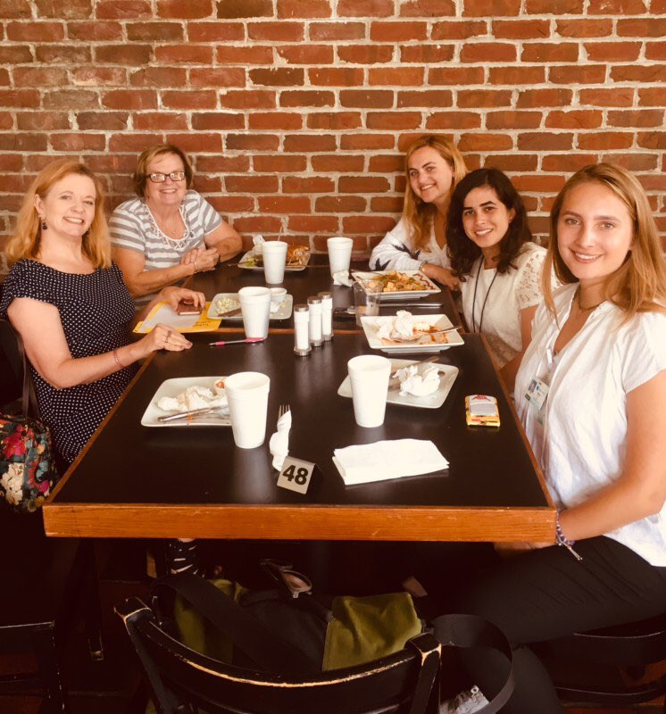 Some of our interns + an internship supervisor got to have lunch at On the Square today with a special visitor: Dr. Vicki Stocking of <a href="/RobertsonPrgm/">Robertson Scholars</a>—one of our key partners!