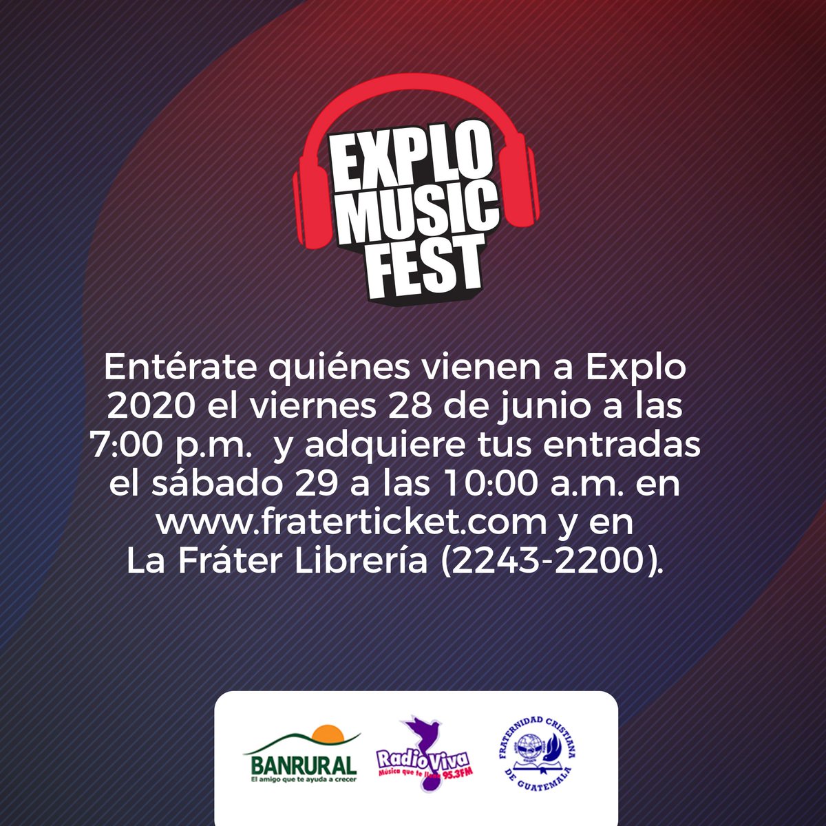explomusicfest's tweet photo. Pilas todos para saber quienes vienen a #Explo2020 y adquirir sus entradas VIP Platea y VIP Palco el sábado desde las 10 a.m. por https://t.co/P7akX2uSoY y @frater_libreria https://t.co/ZaU1OXpMdC