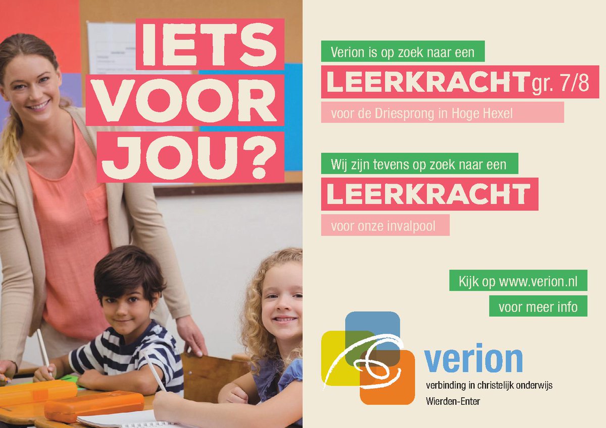 Verion16's tweet photo. Zin in een nieuwe uitdaging?
Wij hebben een vacature voor leerkracht gr. 7/8 op de Driesprong in Hoge Hexel. Ook zijn wij op zoek naar een leerkracht voor onze invalpool.
https://t.co/IRpuOwhN54
https://t.co/eSwzI0uwt4 https://t.co/70h0qzvKXO