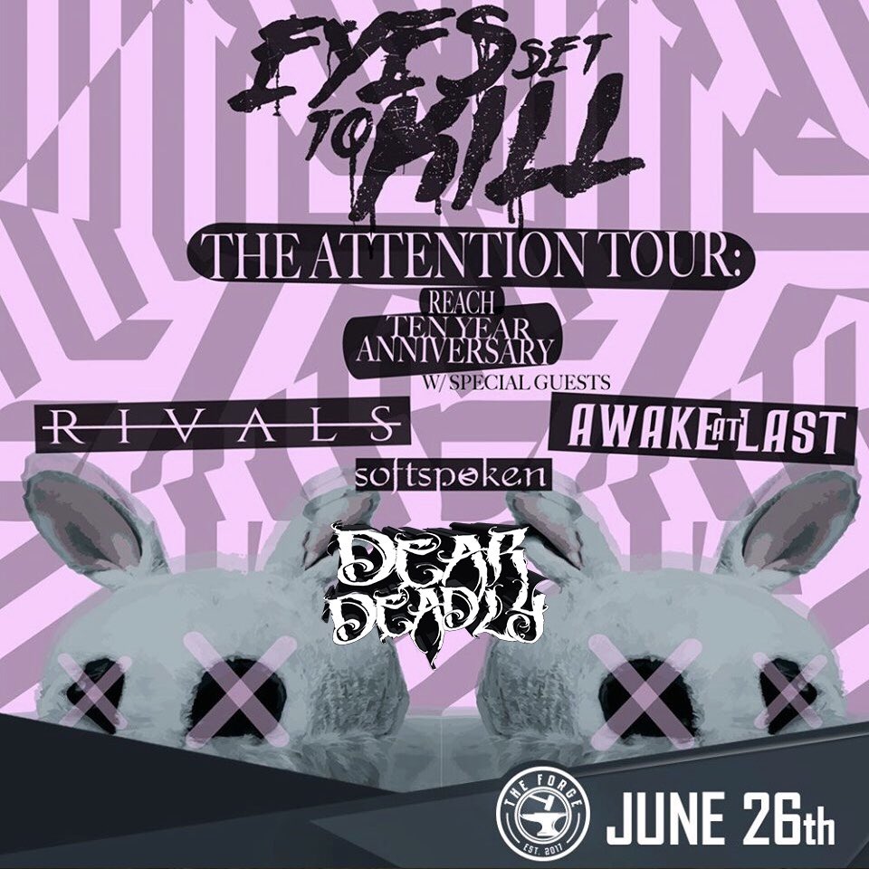 Tonight we open for <a href="/eyessettokill/">Eyes Set To Kill</a>, <a href="/awakeatlastrock/">Awake At Last</a>, and <a href="/softspokenband/">Softspoken</a> <a href="/TheForgeLive/">The Forge</a>! Come hang!