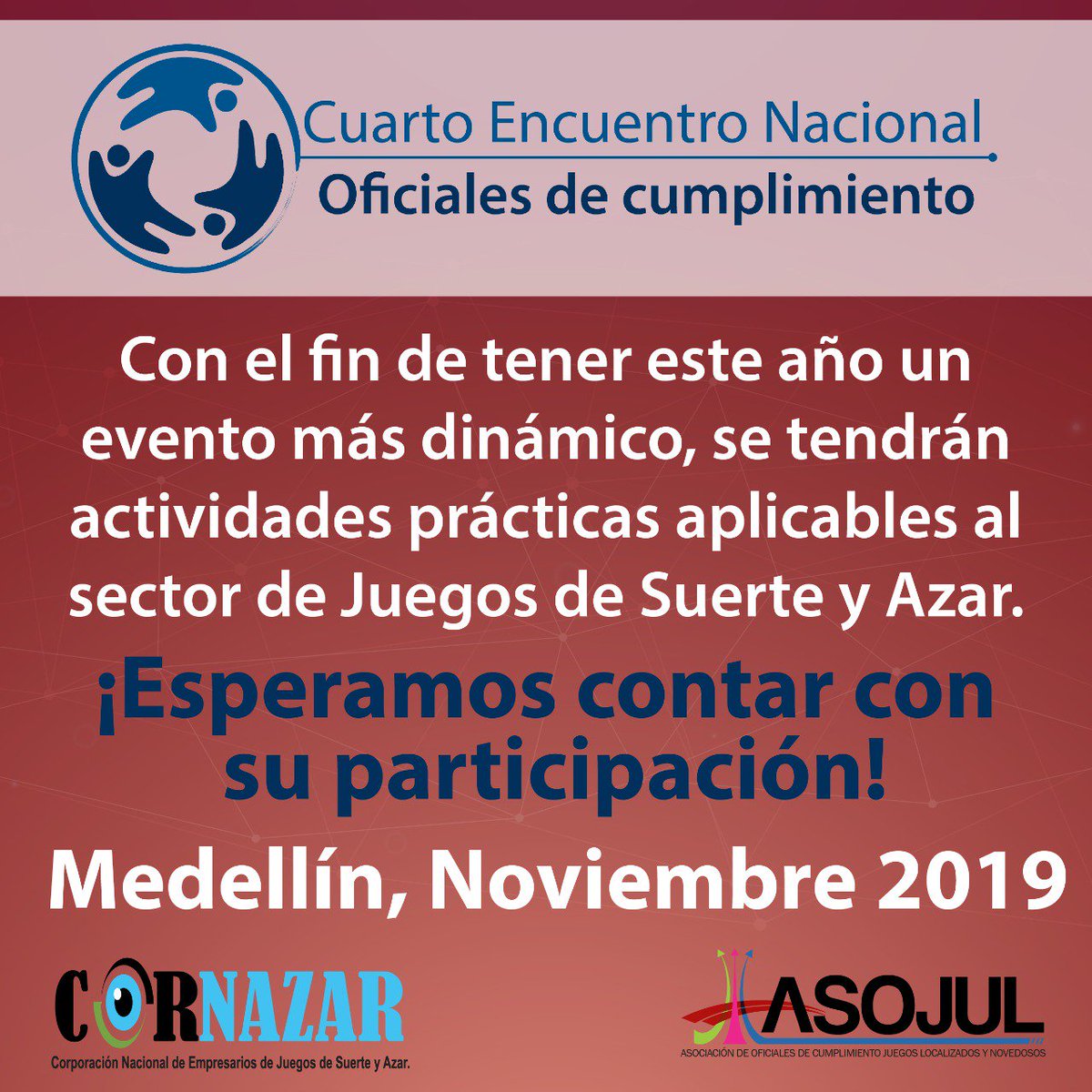 Cornazar2's tweet photo. El Cuarto Encuentro de Oficiales de Cumplimiento será un evento dinámico y a tono con sus necesidades y las del entorno de gestión. ¡Esperamos contar con todos ustedes!
#SIPLAFT #LAFT https://t.co/QXetN9JXuP